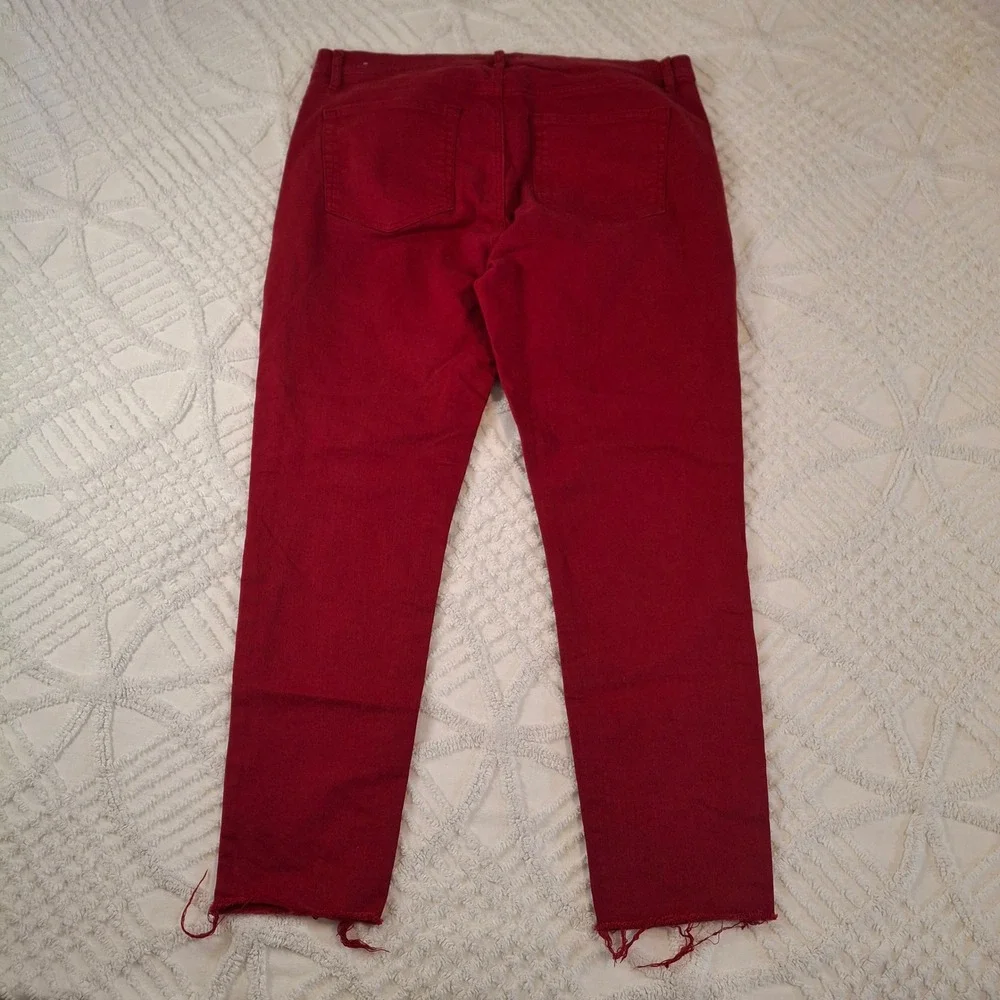 Loft Womens 12/31 The Skinny Jeans Red Raw Hem Stretch Denim‎ Pants